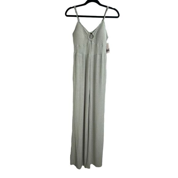 SO Kohl's White Green Stripe Spaghetti Strap O-Ring Jumpsuit Size S New - Picture 1 of 7